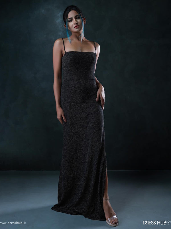 Eclipse Black and Gold Sparkle Slit Maxi Dress