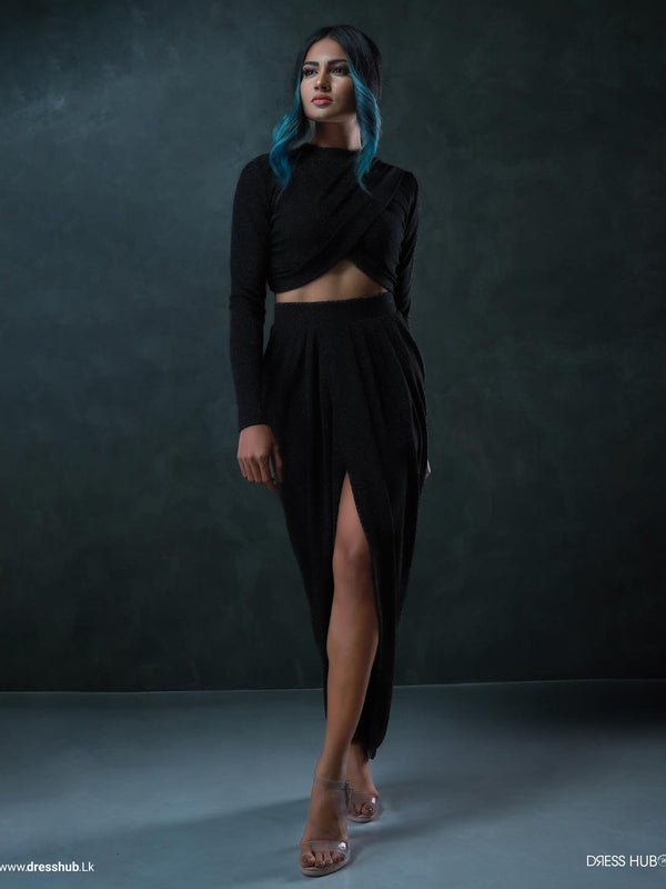 Black Draped High Waist Co Ord Set