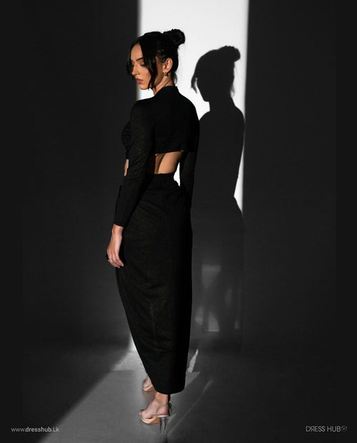 Black Draped High Waist Co Ord Set