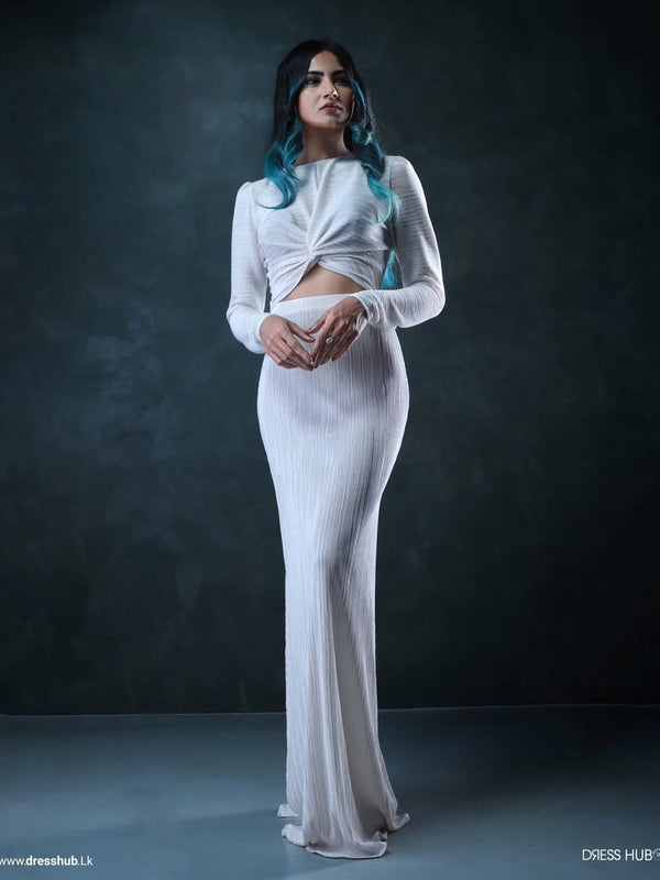 High Neck Bell Sleeve Solid Maxi Dress