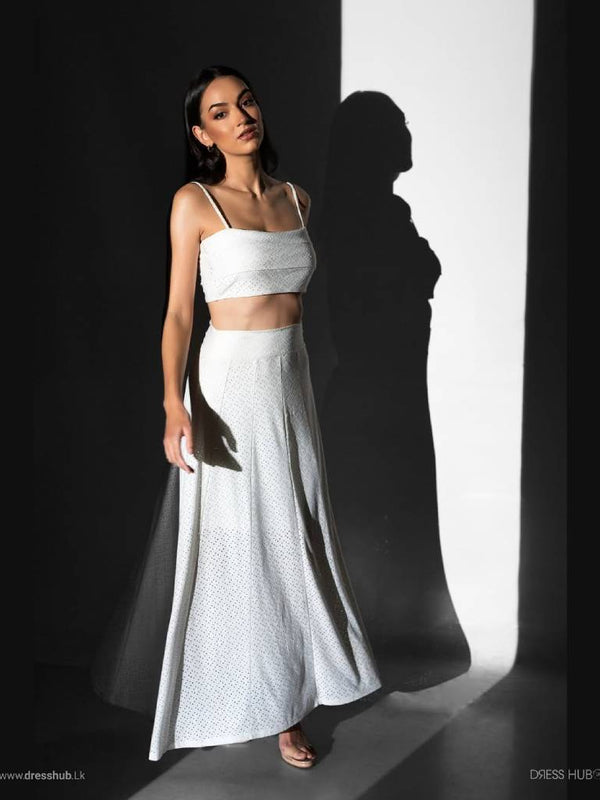 Eyelet Cotton Two-Piece Maxi Skirt and Crop Top Set
