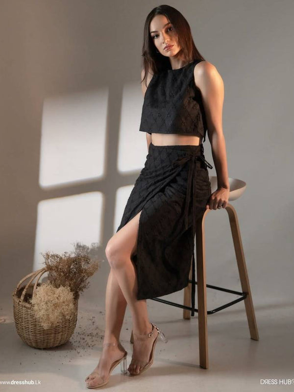 Velora Black Wrap Skirt Set