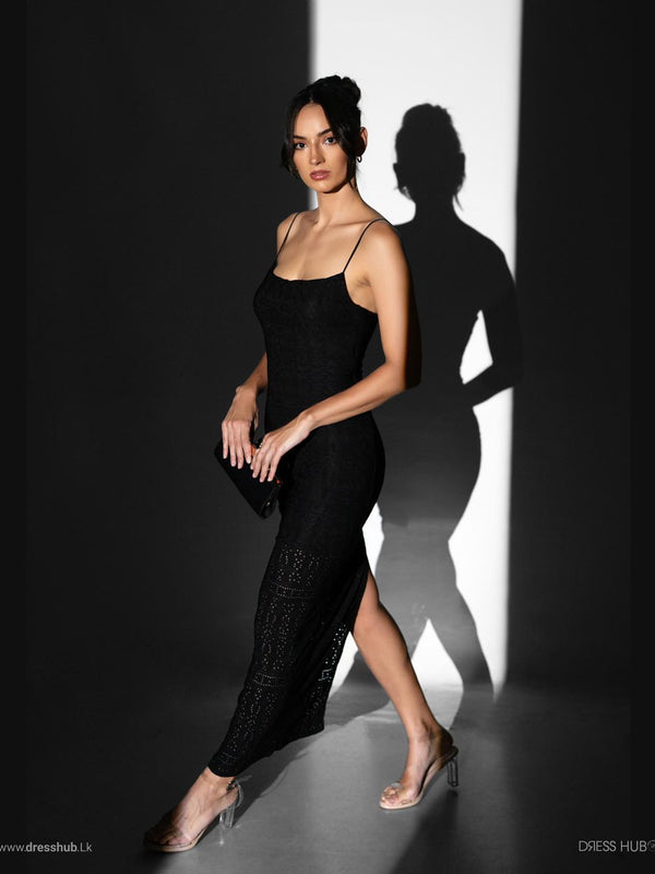 Black Python Strapless Split Thigh Lace Up  Bodycon Maxi Dress