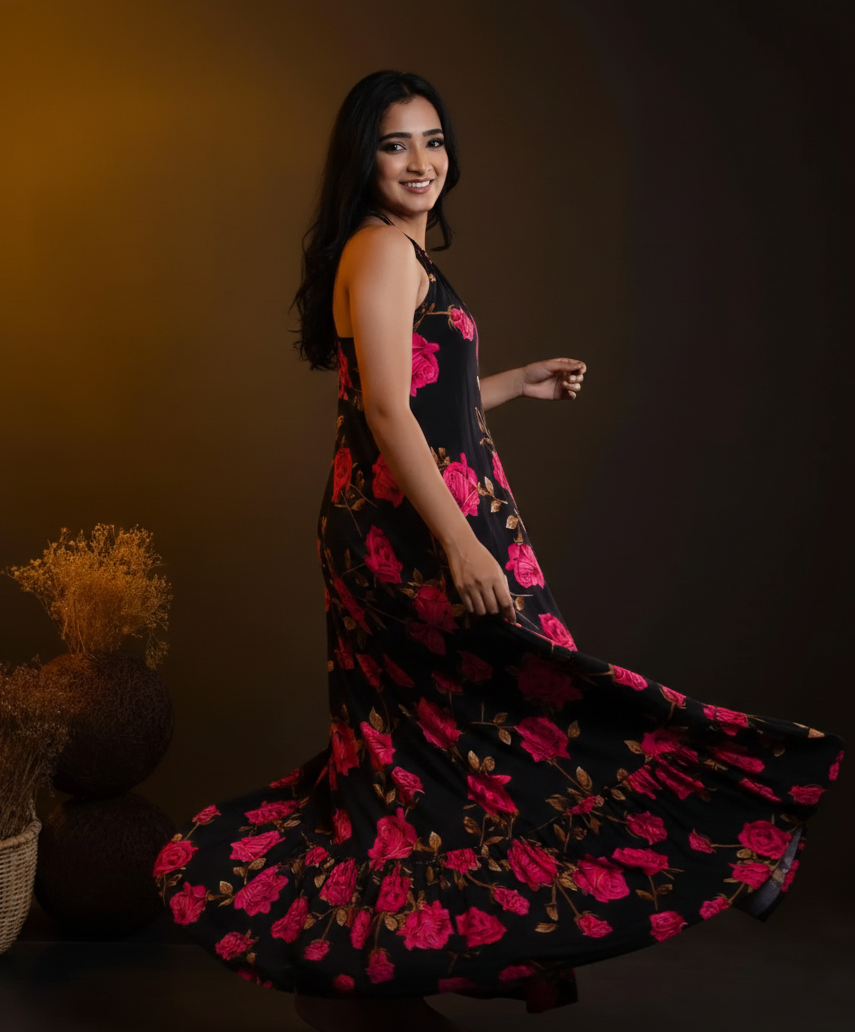 Rose Printed Maxi Dress