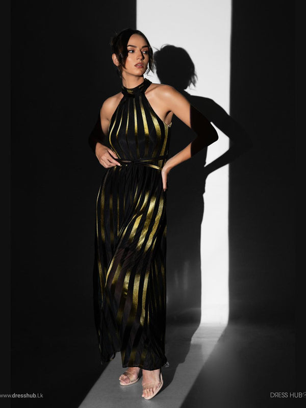 Gold & Black Halter Neck Maxi Dress