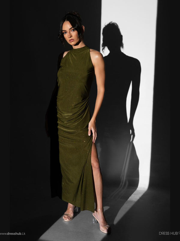 Green High Halter Neck Slip Dress