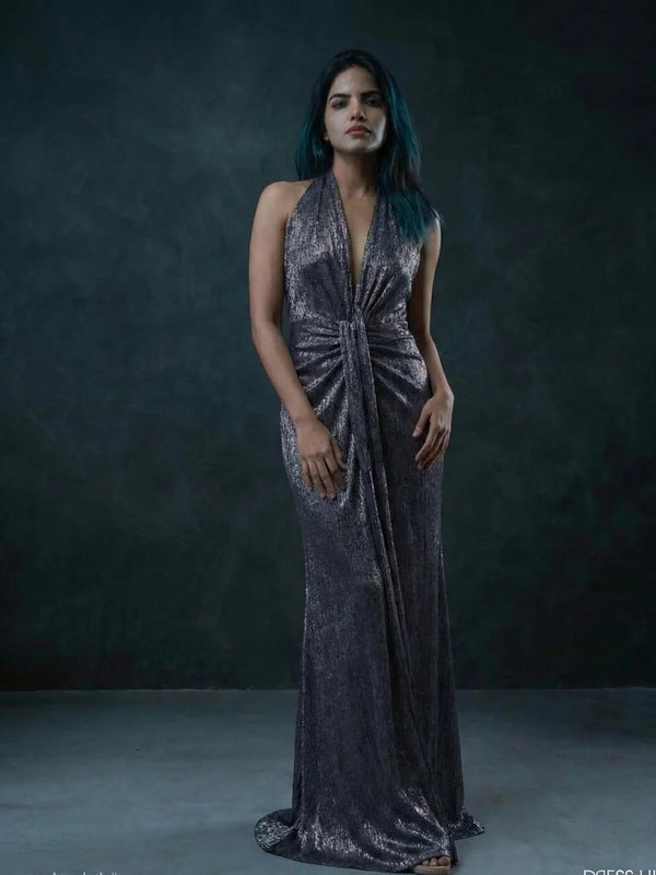 Gry halter center draped maxi dress