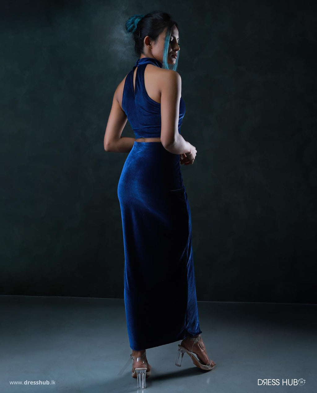 Halter Crop Drawstring Split Thigh Skirt