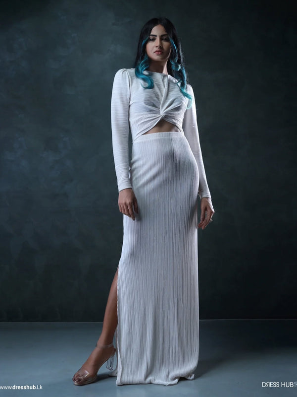 High Neck Bell Sleeve Solid Maxi Dress