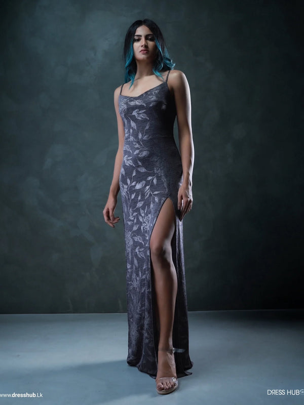 Pleated Thigh Slit Maxi Dress