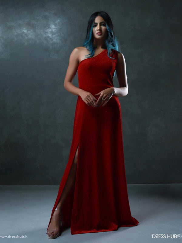 Red Sparkle One Shoulder Maxi Dress
