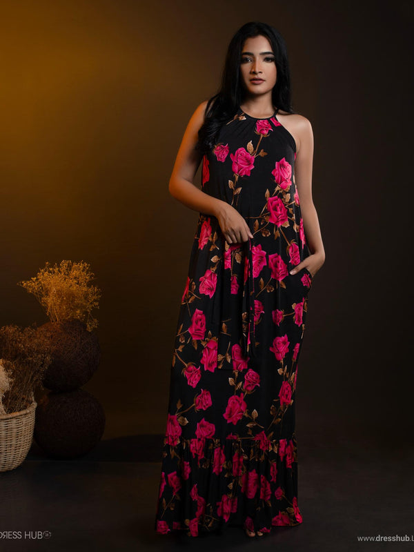 Rose Printed Maxi Dress