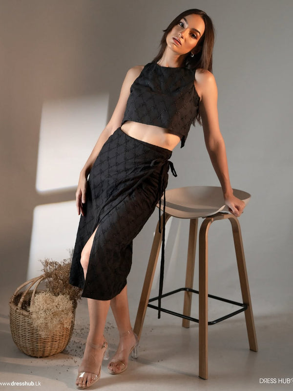 Velora Black Wrap Skirt Set