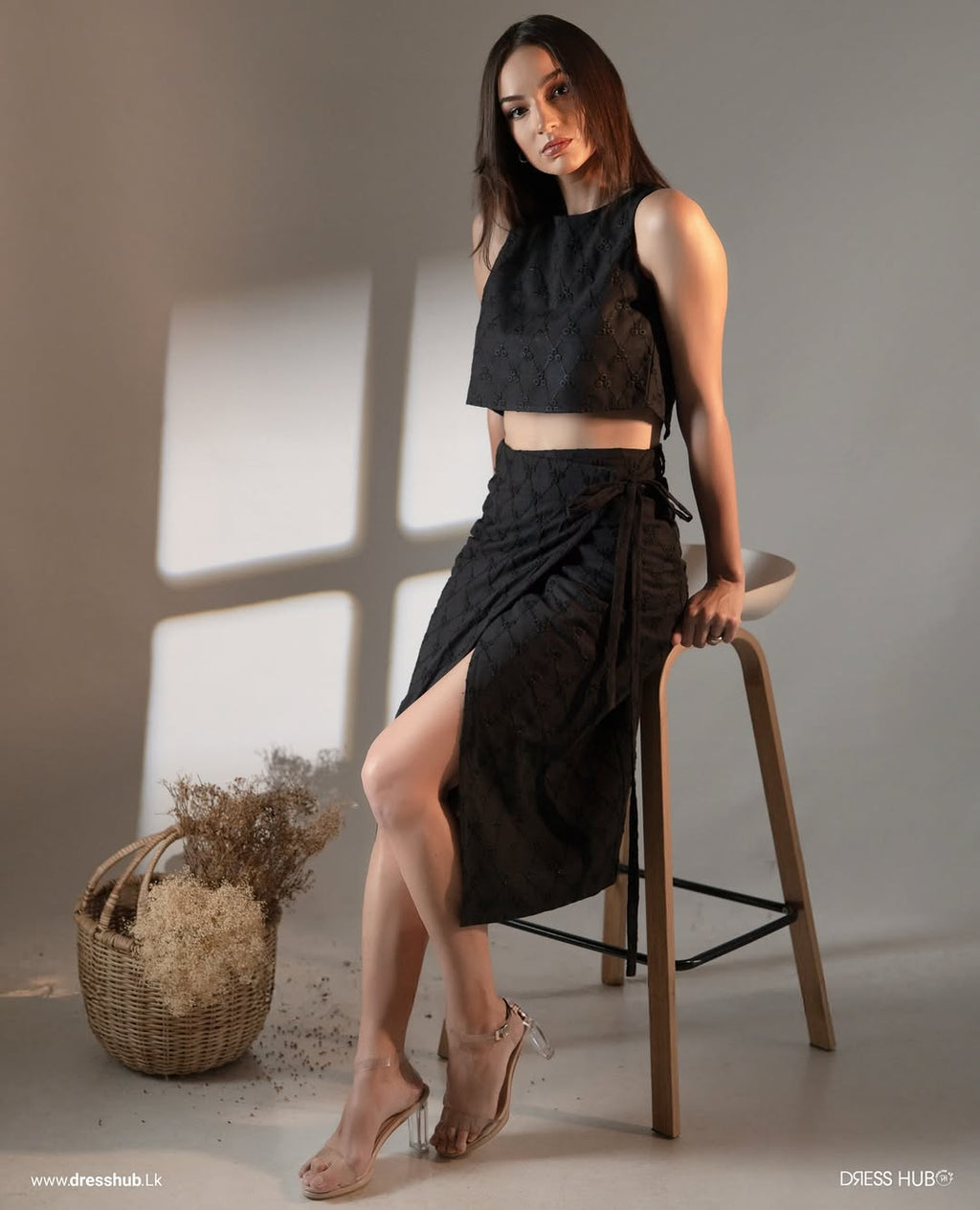 Velora Black Wrap Skirt Set