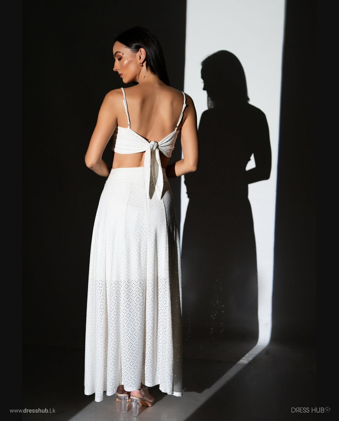 Eyelet Cotton Two-Piece Maxi Skirt and Crop Top Set