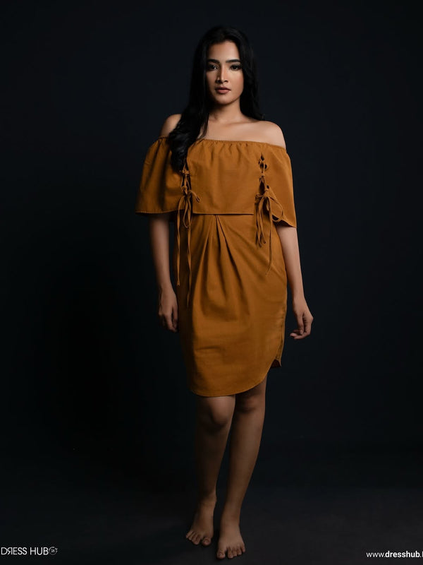 Off Shoulder Pleated Mini Dress