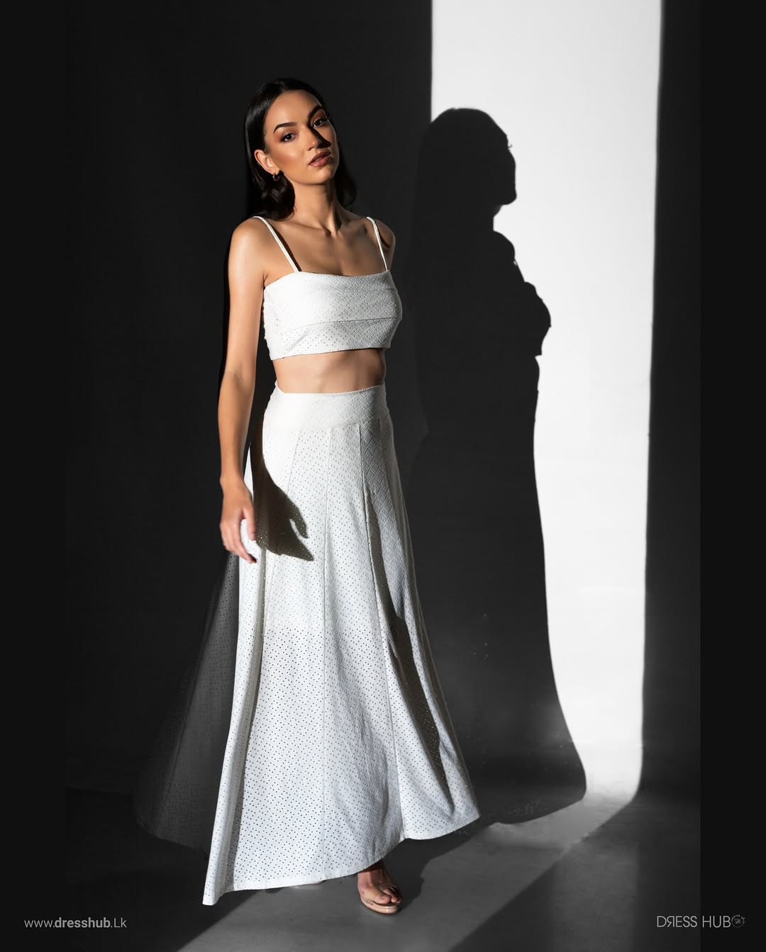 Eyelet Cotton Two-Piece Maxi Skirt and Crop Top Set