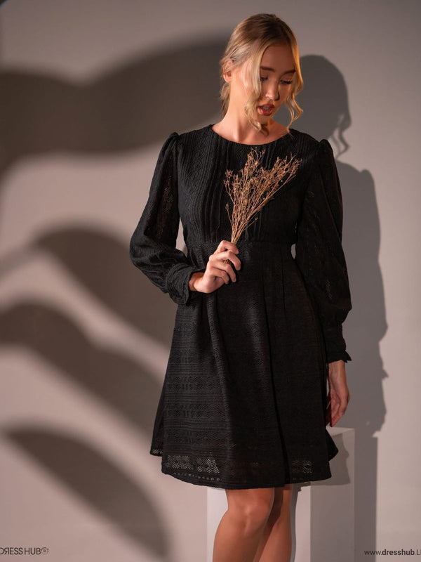 Long-Sleeve Textured Skater Mini Frock