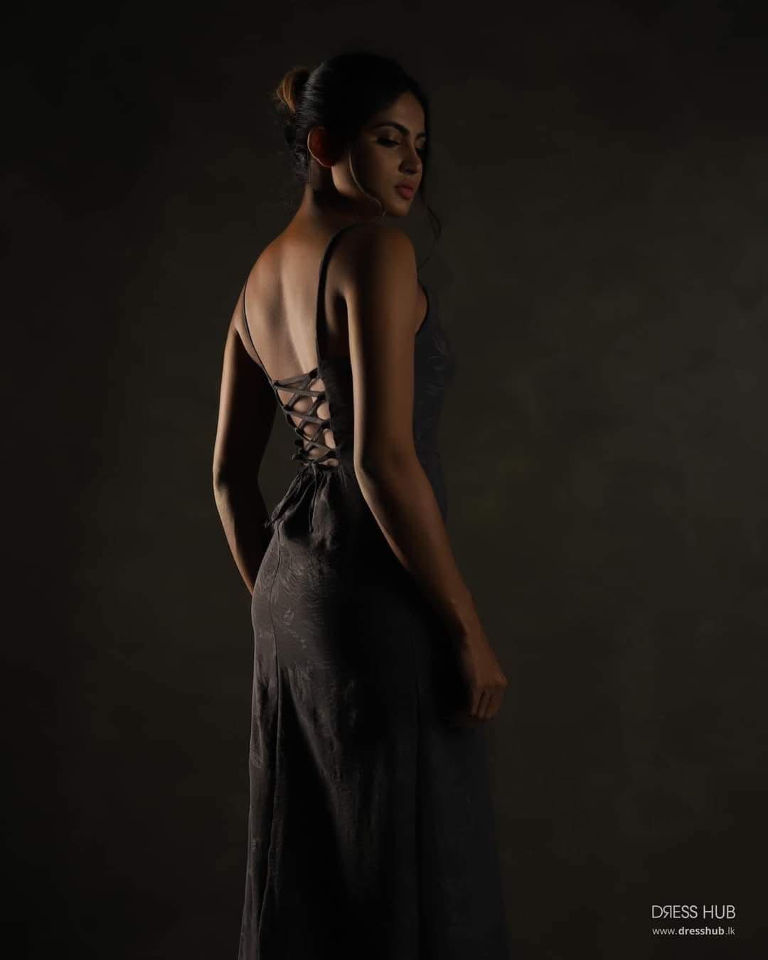 Midnight Charcoal Lace-Up Back Maxi Dress with Thigh-High Slit
