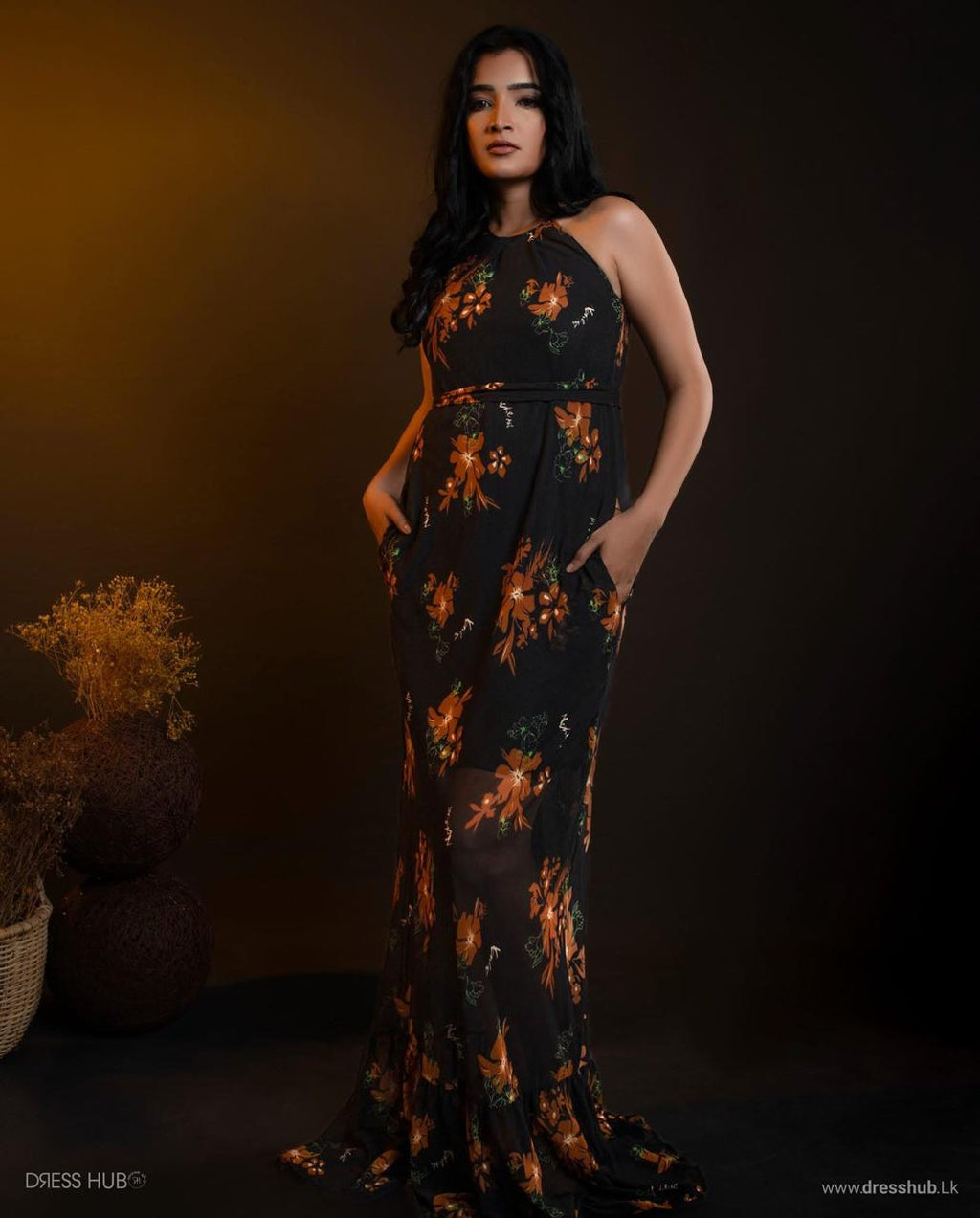 Printed Maxi Black Dress