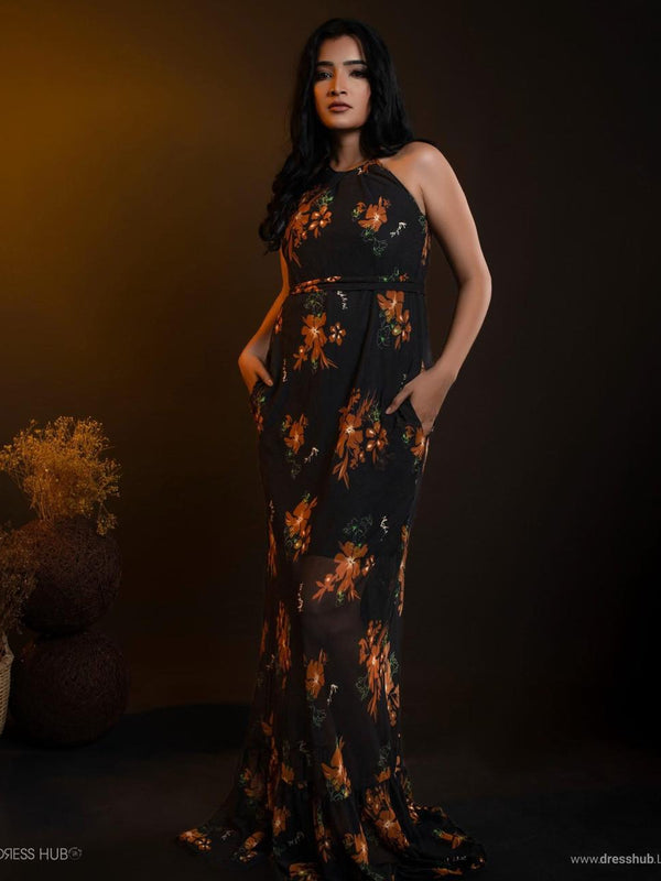 Printed Maxi Black Dress