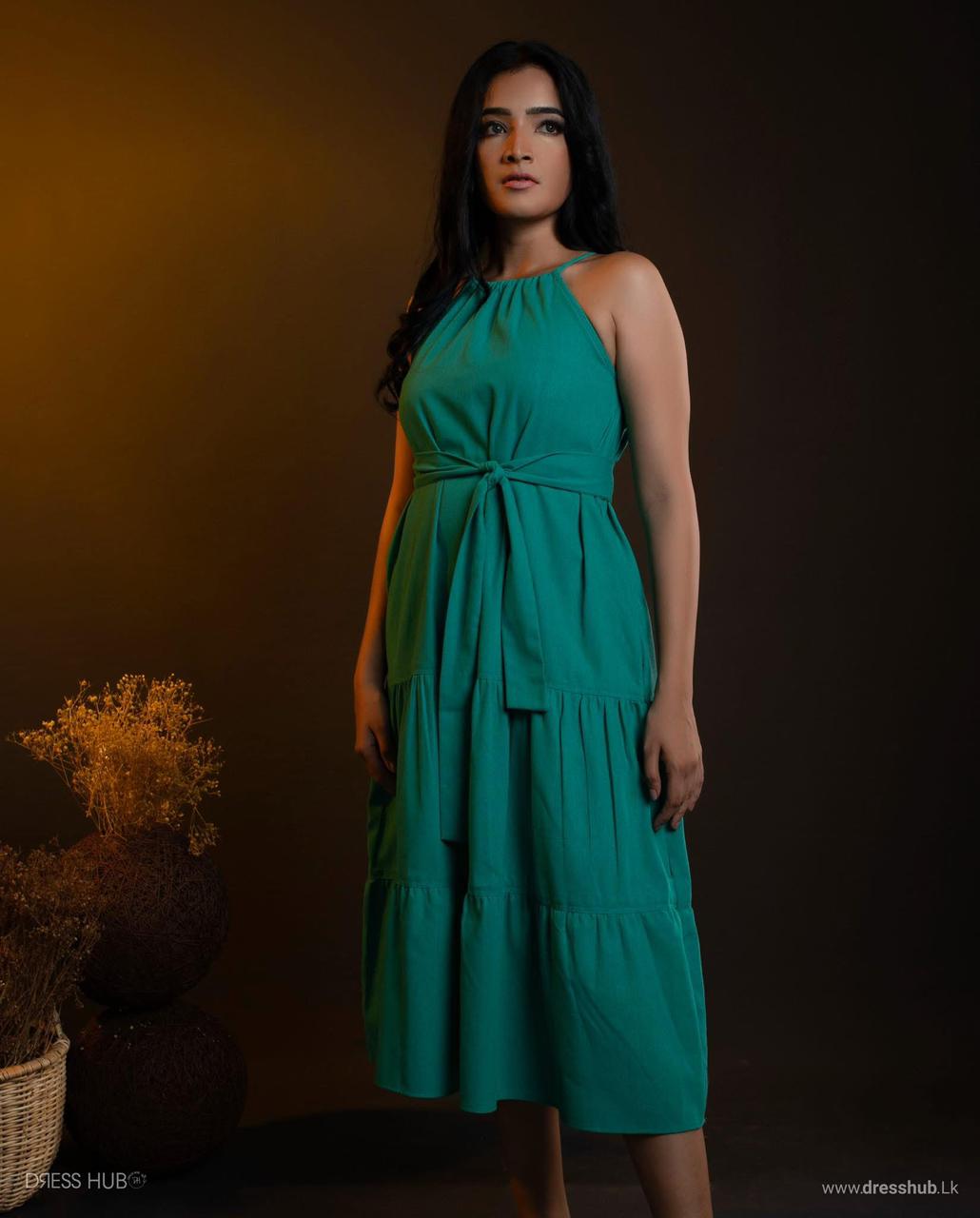 Green Sleeveless Flare Frock