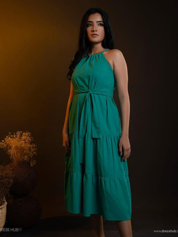 Green Sleeveless Flare Frock