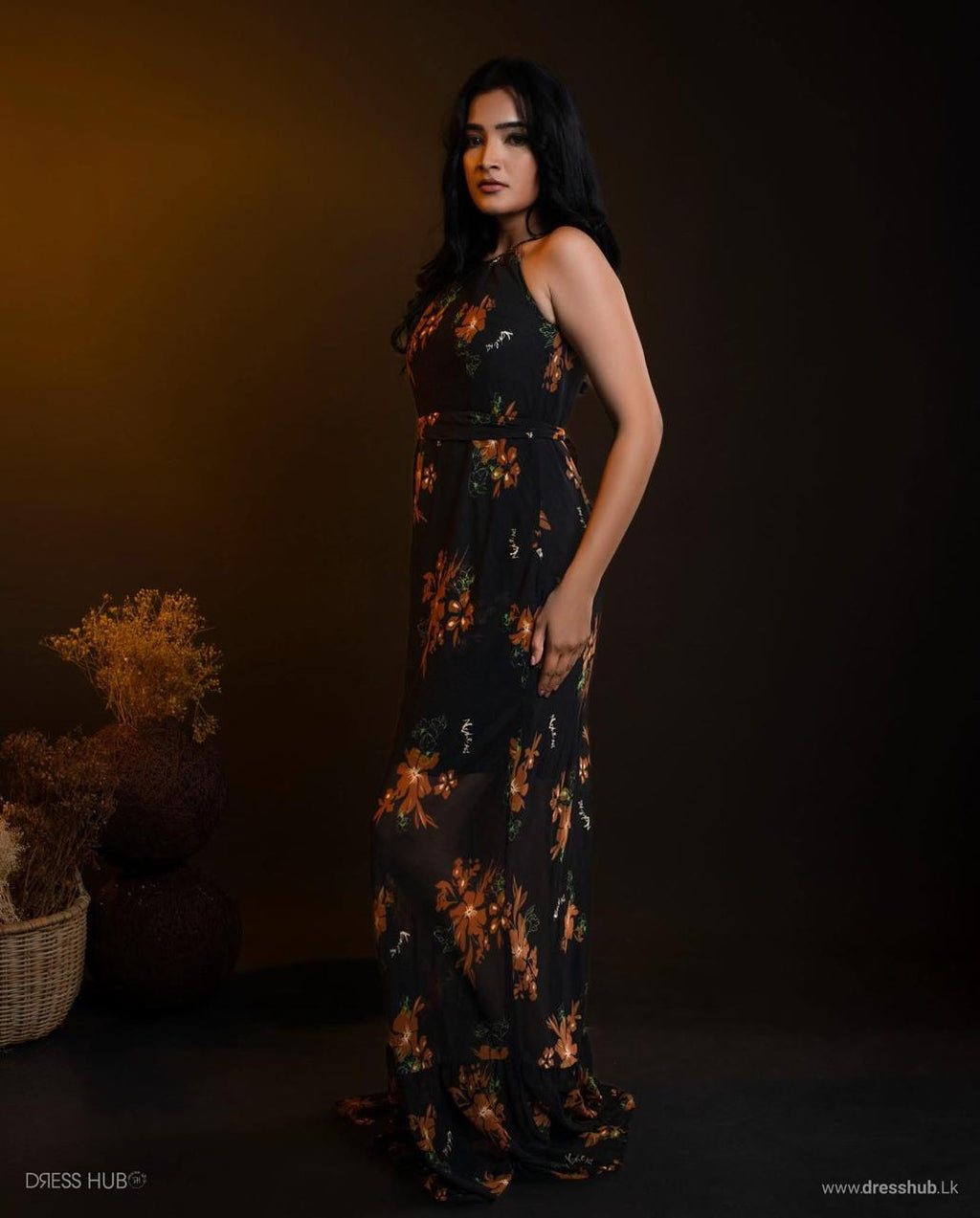 Printed Maxi Black Dress