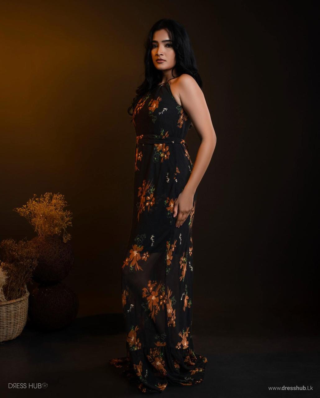 Printed Maxi Black Dress