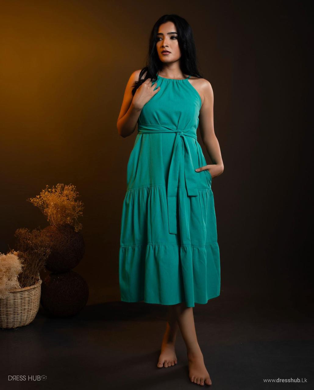 Green Sleeveless Flare Frock